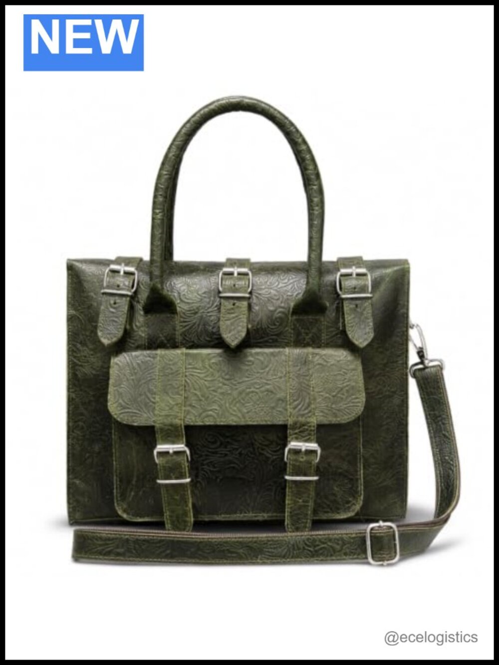 Handmade Embossed Leather Satchel Bag Women Vintage Floral Tooled Tote Shoulder